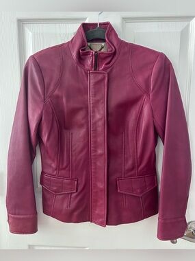 Banana Republic Burgundy Red Soft Leather Zip Jacket